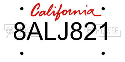 8ALJ821 California License Plate