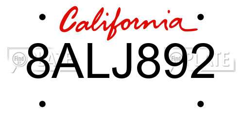 8ALJ892 California License Plate
