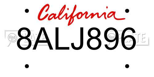 8ALJ896 California License Plate