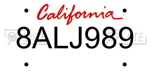 8ALJ989 California License Plate