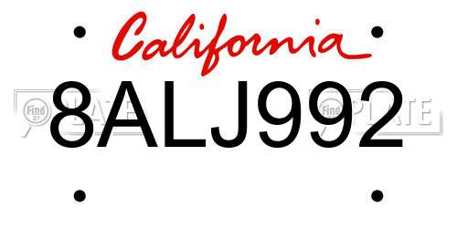8ALJ992 California License Plate