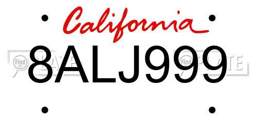 8ALJ999 California License Plate