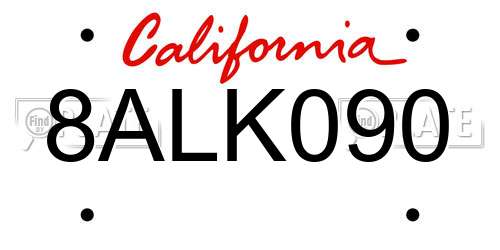 8ALK090 California License Plate