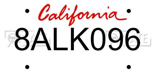 8ALK096 California License Plate