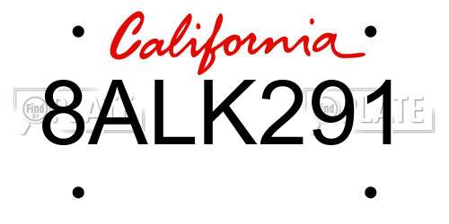 8ALK291 California License Plate