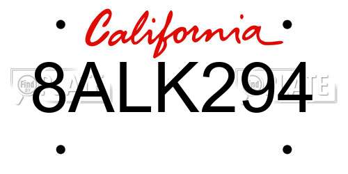 8ALK294 California License Plate