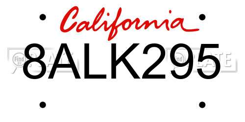 8ALK295 California License Plate