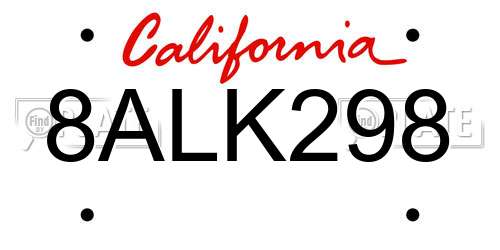 8ALK298 California License Plate