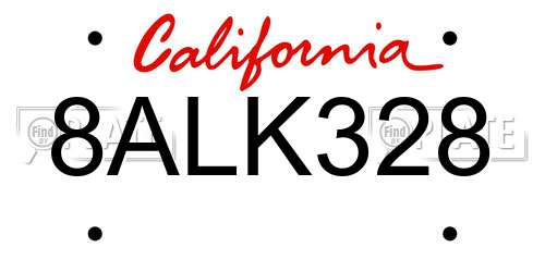 8ALK328 California License Plate