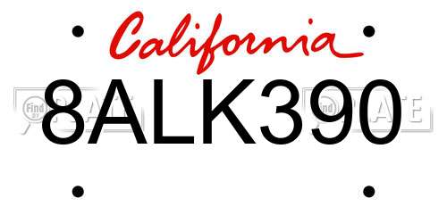 8ALK390 California License Plate