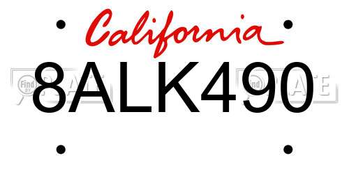 8ALK490 California License Plate