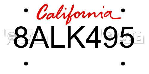 8ALK495 California License Plate