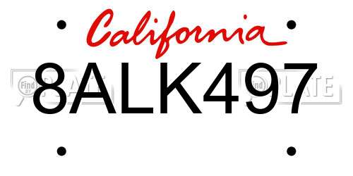 8ALK497 California License Plate