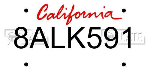 8ALK591 California License Plate