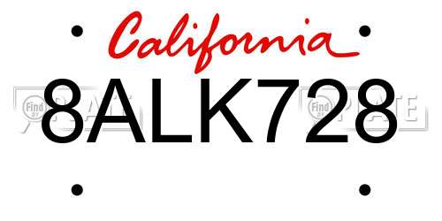 8ALK728 California License Plate