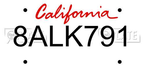 8ALK791 California License Plate