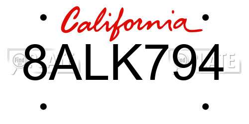 8ALK794 California License Plate