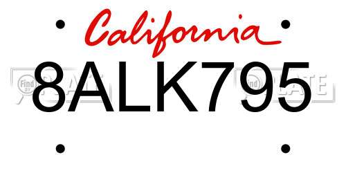 8ALK795 California License Plate