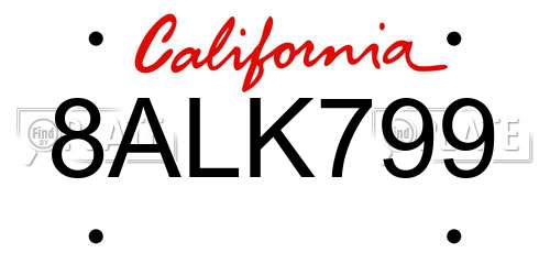 8ALK799 California License Plate
