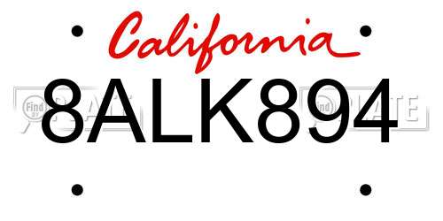 8ALK894 California License Plate