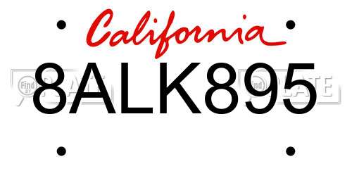 8ALK895 California License Plate