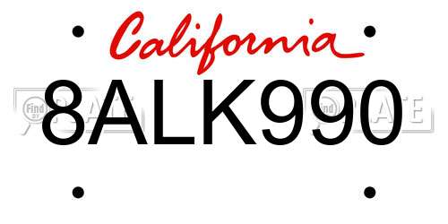 8ALK990 California License Plate