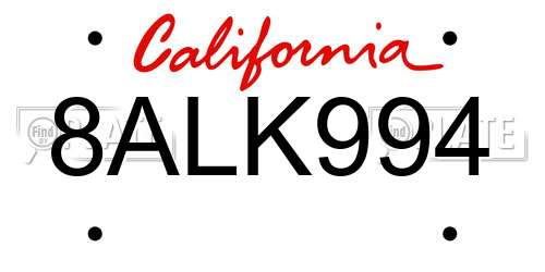 8ALK994 California License Plate