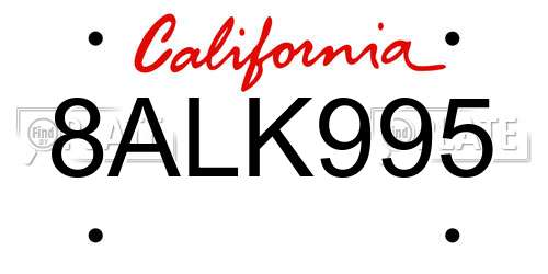 8ALK995 California License Plate