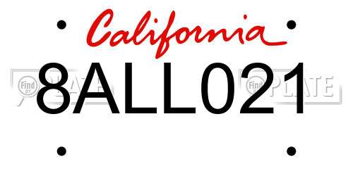 8ALL021 California License Plate