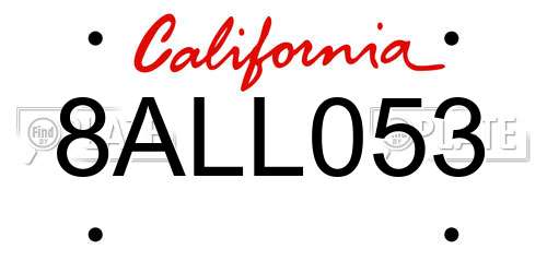 8ALL053 California License Plate