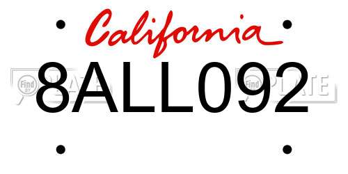 8ALL092 California License Plate
