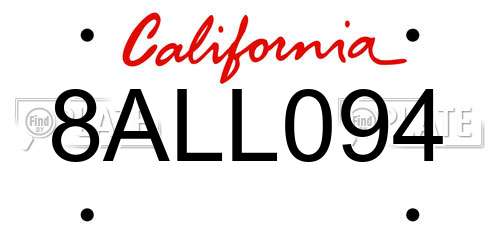 8ALL094 California License Plate