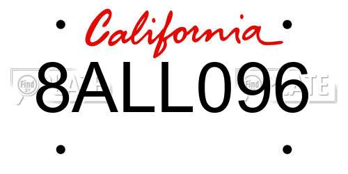 8ALL096 California License Plate