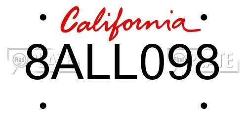 8ALL098 California License Plate