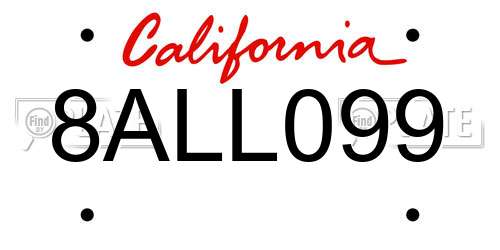 8ALL099 California License Plate
