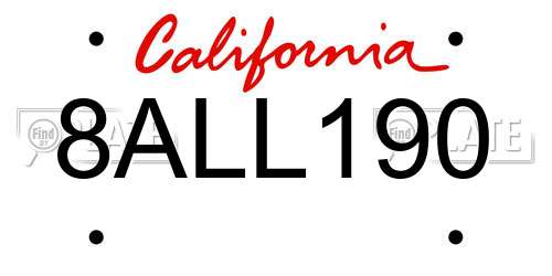 8ALL190 California License Plate