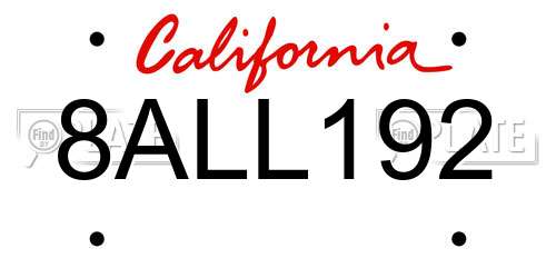 8ALL192 California License Plate