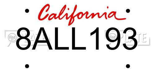 8ALL193 California License Plate