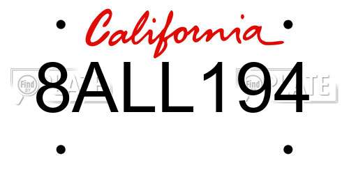 8ALL194 California License Plate