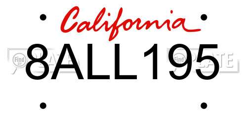 8ALL195 California License Plate