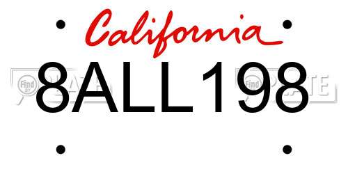 8ALL198 California License Plate