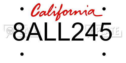 8ALL245 California License Plate