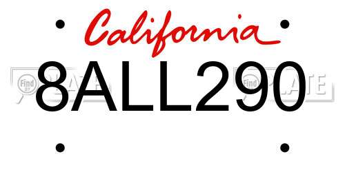 8ALL290 California License Plate