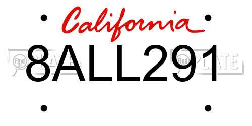 8ALL291 California License Plate