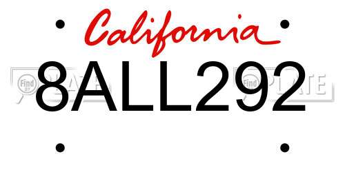 8ALL292 California License Plate