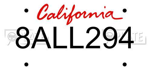 8ALL294 California License Plate