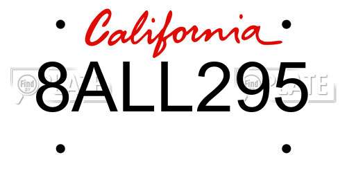 8ALL295 California License Plate