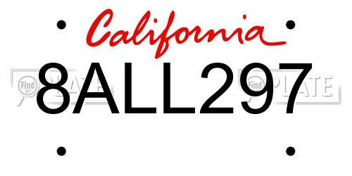 8ALL297 California License Plate