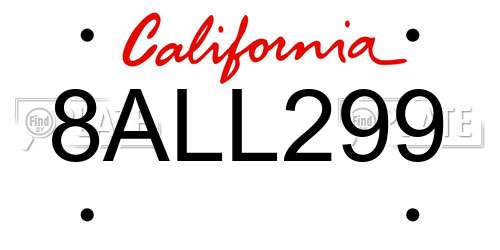 8ALL299 California License Plate