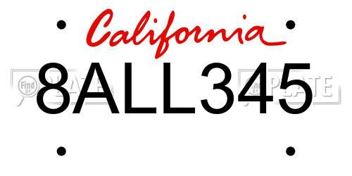 8ALL345 California License Plate